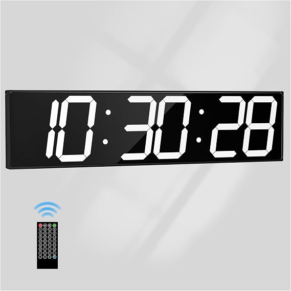 CHKOSDA Digital Wall Clock with Large Display, 28.4LED 6-Digit Large Clock with Adjustable Brightness, Multifunction Digital Timer with Countdown and Stopwatch (White)