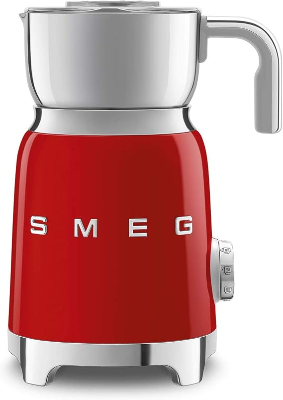 SMEG Retro 50's Style Milk Frother with 2 Disks 6 Preset Programs Hot or Cold Frothing and Induction Heating (Red)