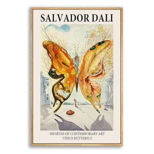 Eliko Canvas Prints Salvador Dali Wall Art Prints Gallery Wall Art Butterfly Picture Modern Surrealism Wall Art Contemporary Wall Art for Living Room, Bedroom 16x 24 Natural Framed