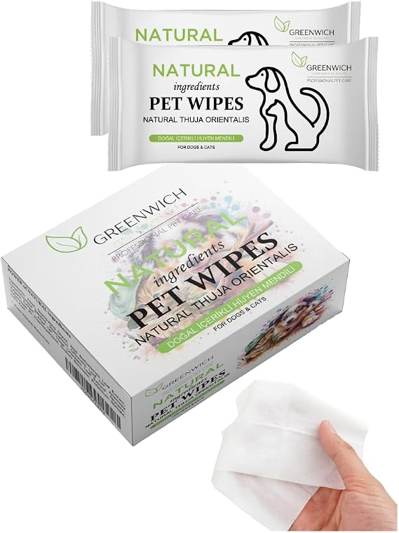 Greenwich Doğal İçerikli Kedi ve Köpek Temizleme Mendilleri, Thuja Orientalis, 13x13x6,5 cm, 50'li Paket