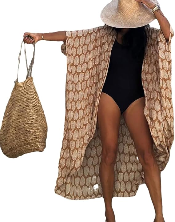 Women's Long Beach Kimono Cardigan Open Front Bikini Swimsuit Cover Ups...