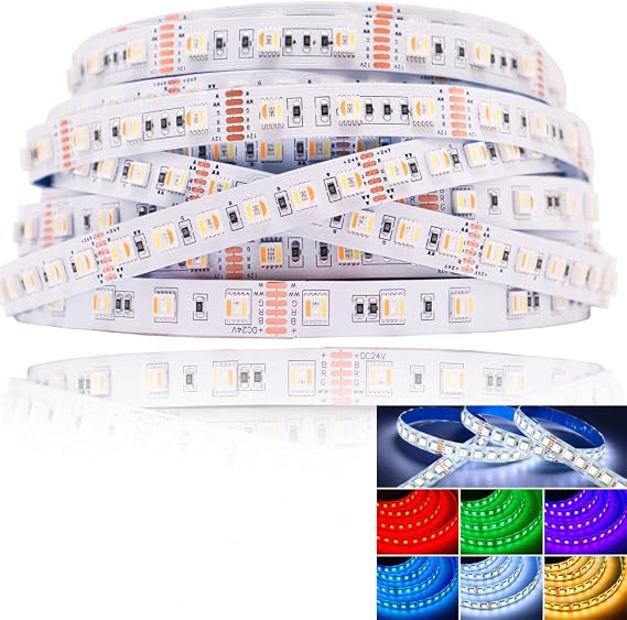 5050 RGBCCT 5 in 1 LED Strip RGB WW CW 2700-6500K Lights RGBW RGBCW RGBWW 6Pin Ribbon 60m White PCB DC12/24V (5M RGBCCT 300LED 12V)
