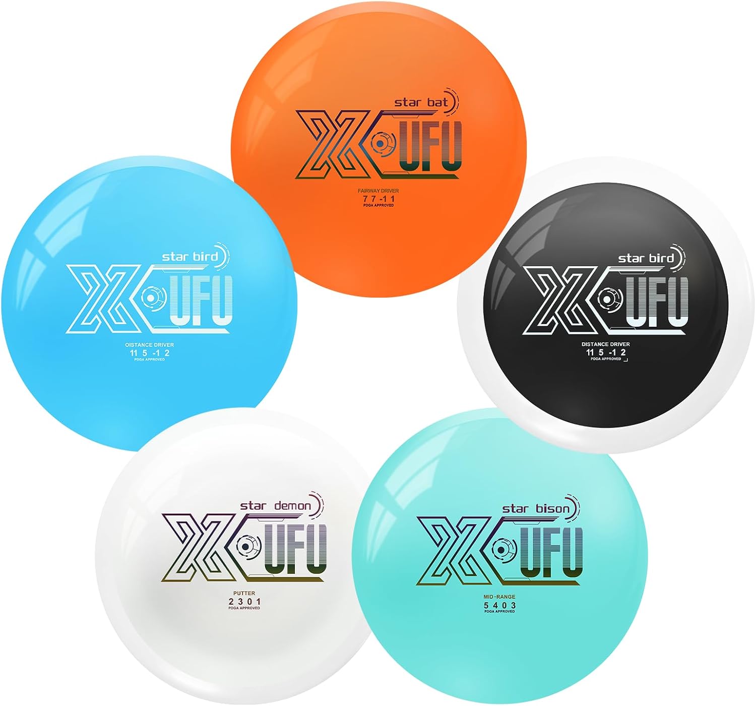 X-UFO Disc Golf Set - Disc Golf Starter Set 5 Pieces, with Putter, Driver, Mid-Range Discs, Mini Discs,Disc Golf Discs Set 157-175 Grams,PDGA Certified Golf Disc (Set 1)