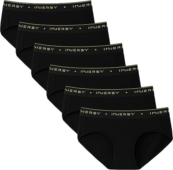 INNERSY Women's Underwear Cotton Hipster Panties Mid Rise Briefs Tagless Wide Waistband 6 Pack