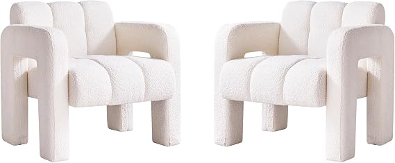 Boucle Accent Chair Set of 2, Contemporary Designed Upholstered Arm Chair, Comfy Side Chair Lounge Reading Chair for Living Room, Bedroom, Apartment (Beige)