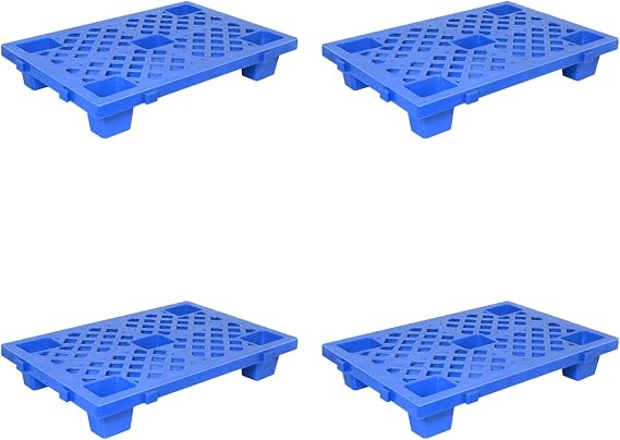 4 Pcs Plastic Pallets, Safety Storage Lightweight Nestable Spliceable Blue Polyethylene Pallets, Moisture-Proof Floor Pallet for Indoor Outdoor Storage, Garage and Warehouse(19.7" x 11.8" x 3.9")