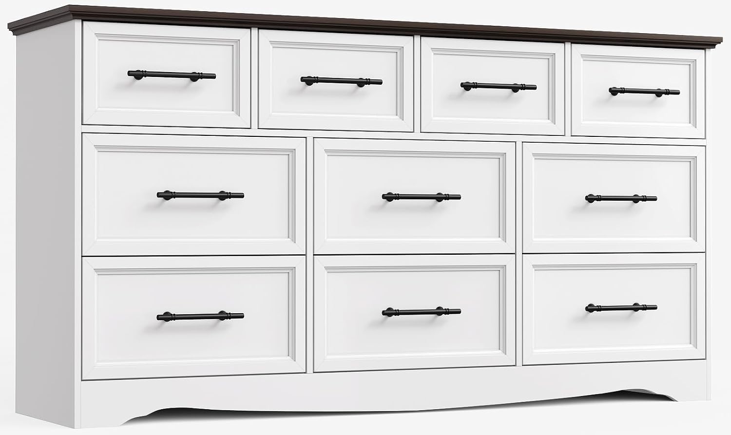 White Farmhouse Dresser for Bedroom, 10 Chest of Drawers, 59 Wide Chest of Drawers with Brushed Metal Handle, Wood Closet Organizers and Storage Cabinet for Bedroom, Living Room, Hallway
