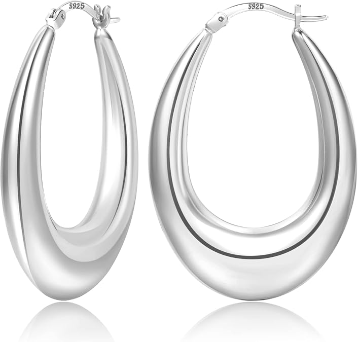 PABBEU Chunky Silver Hoops Earrings for Women Hypoallergenic