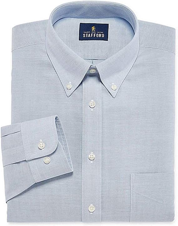 Stafford Travel Wrinkle-Free Stretch Oxford Long-Sleeve Dress Shirt Big (Oxford Blue, 18.5/38-39)