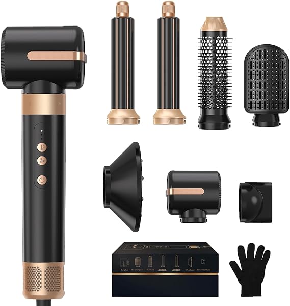 Hair Dryer Brush,Blow Dryer Brush with Attachments,110000 RPM Curly Twist 7 in 1 Air Style, Professional Ionic Hair Styling Tool, Left & Right Air Curler, Volumizer