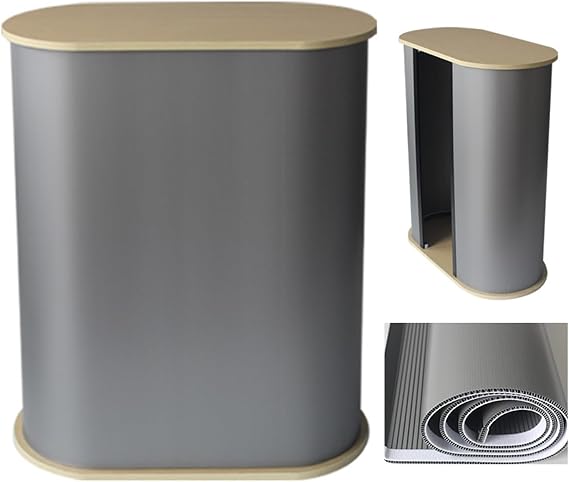 Portable Trade Show Podium Table PP Plastic Corrugated, Exhibition Promotion Reception Retail Display Lectern Counter, W 18" X D 35.4" X H 35.4"(Wood)