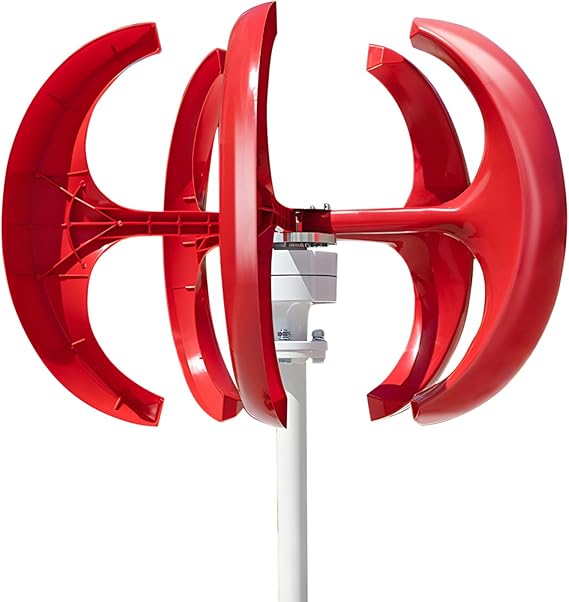 1000w 12v/24v Wind Generator Kit,5-Blade Lantern Winds Generator,Vertical Wind Turbines,Electromagnetic Electricity Producer Equipment Red (Red)