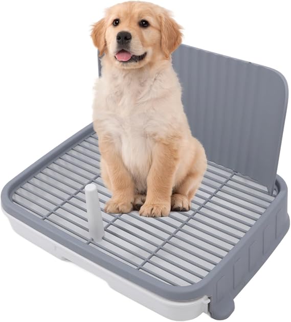 Dog Potty Tray, Pet Pee Mesh Potty with Splash Wall, Indoor Dog Training Toilet Tray, Pet Litter Box, Portable Pee Pad Holder for Small and Medium, Easy to Clean