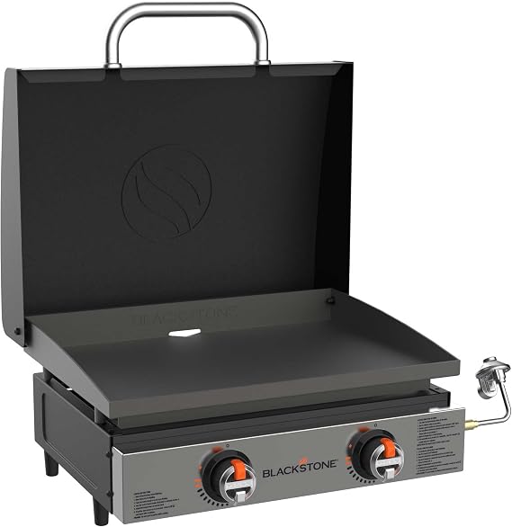 BLACKSTONE 2144 Original 22 Tabletop Griddle with Integrated Protective Hood and Stainless Steel Front Plate, Powder Coated Steel, Black