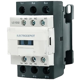Electrodepot 30A Contactor 3 Pole, 110-120V Coil, Motor Load 32A, Lighting 40A, 50A, 600V IEC DIN (20 Pack)