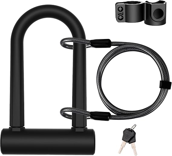 Bike U Lock Heavy Duty Bike Lock Bicycle U Lock, 16mm Shackle and 4ft/6ft Length Security Cable with Sturdy Mounting Bracket for Bicycle, Motorcycle and More