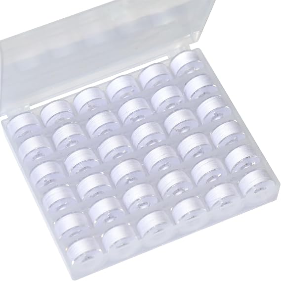 36Pcs Bobbins and Sewing Threads with Plastic Bobbin Case for Multiple Sewing Machine, Pre-Wound Bobbins Set (White)