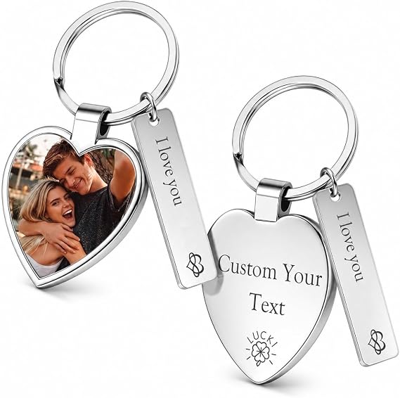 Custom Keychain With Picture Double Sided Design Heart Steel Bar for Gift