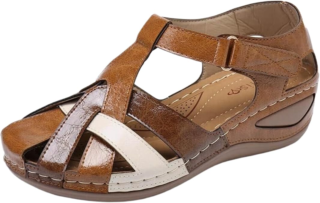 Fisherman Sandals for Women Pu Leather Orthopedic Wedge Sandal Ankle Strap Slip On Platform Shoes Hollow Out Gladiator Sandals 2025