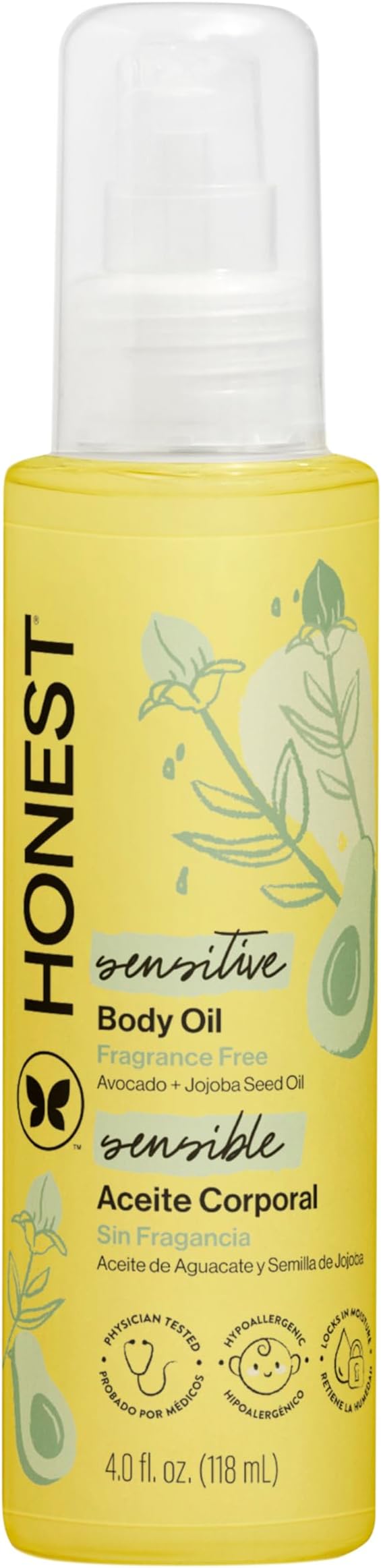 The Honest Company Body Oil, Hypoallergenic, Fragrance-Free, 4.0 fl oz