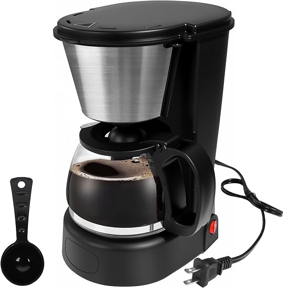5 Cup Drip Coffee Maker One-Touch Anti-Drip Coffee Machine with Reusable Filter Carafe Auto Keep Warm Plate Spoon Coffee Pot Suitable for Home Use 110V