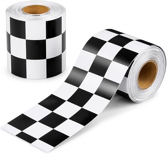 Black and White Checkered Bulletin Board Border, 65.6Feet Checkered Flag Decorative Bulletin Border, Road Race Rolled Blackboard Straight Trim Borders for Back to School Classroom Chalkboard Decor