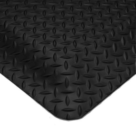 Wearwell UltraSoft Diamond-Plate SpongeCote Mat - Black. Anti-Fatigue Workstation Mat. 3' W x 5' L x 15/16" Thickness. Nitricell Sponge. Pre-Beveled Edge. For Industrial Use (414.1516x3x5BK)