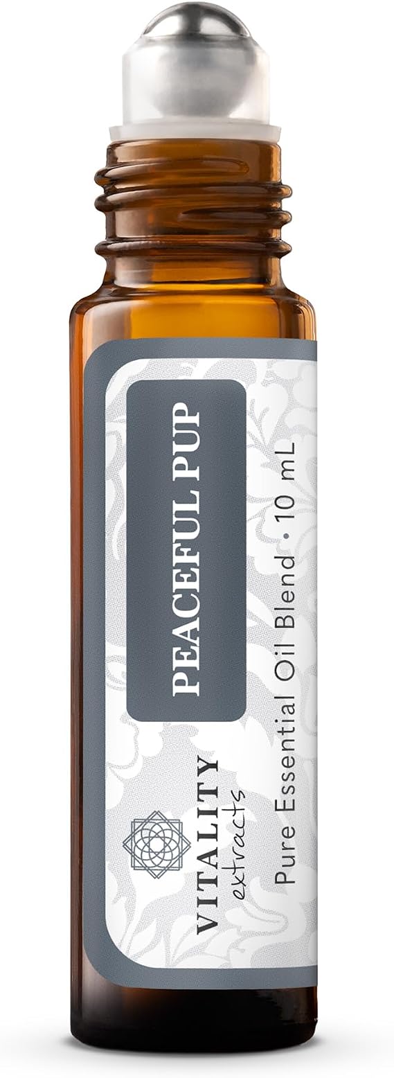Peaceful Pup - Dog Anxiety & Stress Relief Roll-On (by Vitality Extracts) - Natural Calm, Ease Anxiety & Stress, Aromatherapy, Lavender Essential Oil, Lemon Essential Oil, in Almond Oil Base