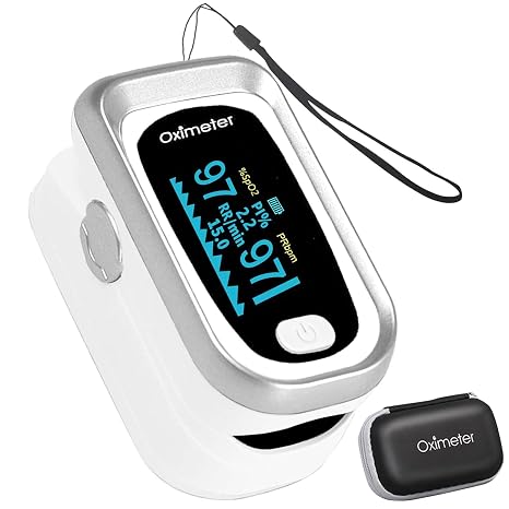 Pulse Oximeter Fingertip, Large LED Screen Heart Rate Meter, Adult Oximeter, Carry Lanyard and Bag, Accurate and Fast Reading [Silver]