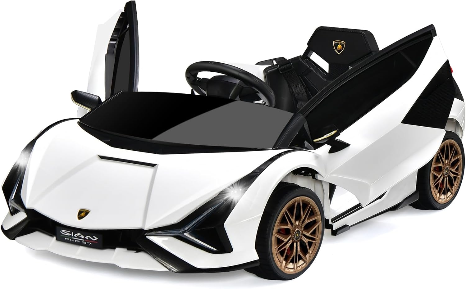 COSTWAY 12V Kids Electric Ride on Car with Remote Control, LED Lights, MP3, Music, Spring Suspension, Licensed Lamborghini Battery Powered Toy Vehicle for Boys and Girls White