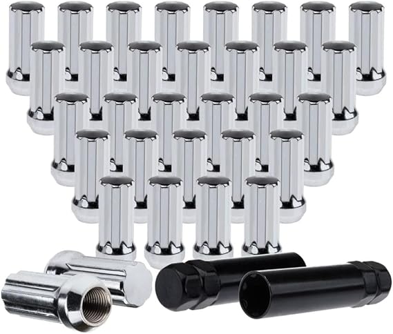 32 X 9/16"-18 Spline Lug Nuts Chrome+2 for Ram 3500/2500 for E350/E250 Econoline for F350/F250/E250 3500/2500 Crew Cab (Scm 435 Cold Forged Steel) Left Right Front Rear ECP112270