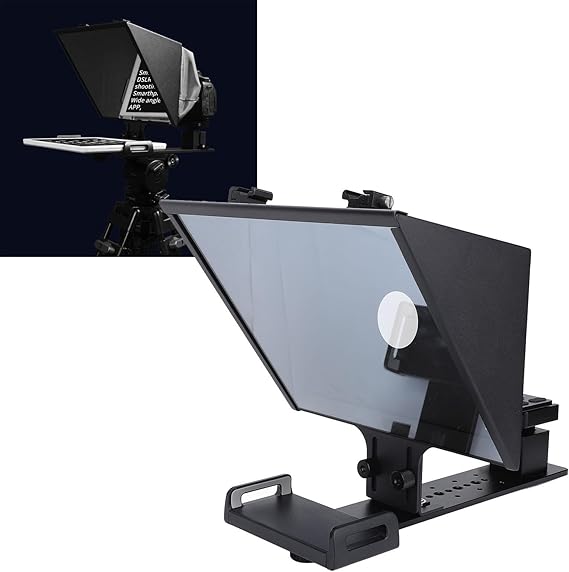 14 Inch Teleprompter, Wide Angle Liftable Teleprompter for Tablets Smartphones DSLR Cameras, with Remote & APP Control, for iOS for Android, for Online Teaching Live Streaming
