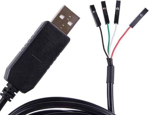 USB to TTL Serial 5V 3.3V Adapter Cable TX RX VCC GND Pinout with 4 Pin 0.1 inch Pitch Female Socket FT232RL Chip for Windows 10 8 7 XP Vista Android Mac OS (Logic 3.3V Level)