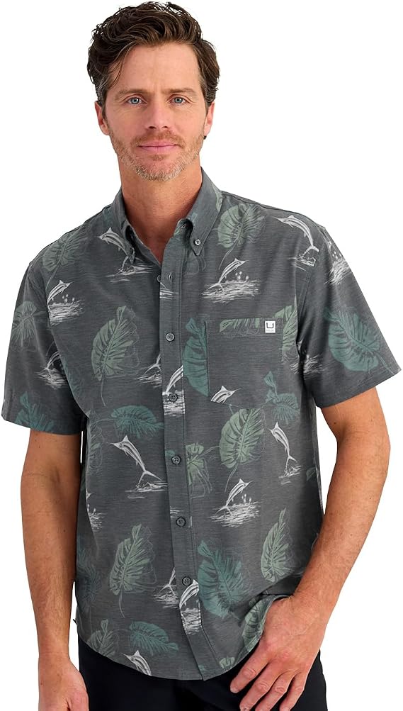 HUK Men's Kona Pattern Short Sleeve Fishing Button Down Shirt