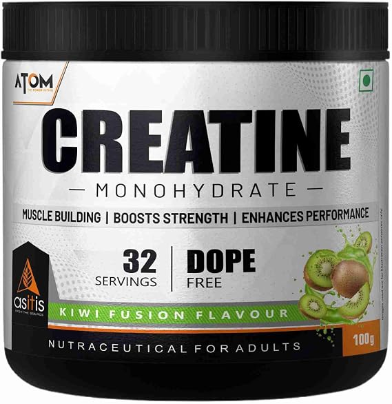 Asitis Nutrition Atom Creatine Monohydrate (100g Powder, 32 Servings, Kiwi Fusion Flavour) | Dope Free | Enhances Performance | Promotes Muscle Gains