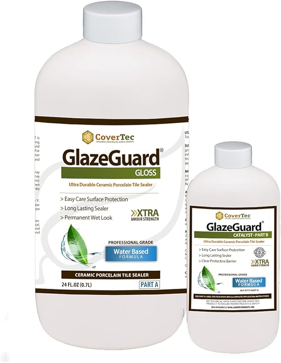 CoverTec GlazeGuard High-Gloss Tile & Grout Sealer Wet Look Waterproof Finish for Ceramic, Porcelain & Stone Protects Showers & Floors Long-Lasting Barrier (1 Qrt Kit)