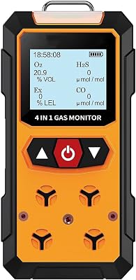 Gas Leak Detector, Gas Monitor, Rechargeable Multiple Indicator for H2S, EX, O2, CO Detection, Test, 4-in-1 Precise Workplace Safety Monitor with Instant Alerts, LCD Screen