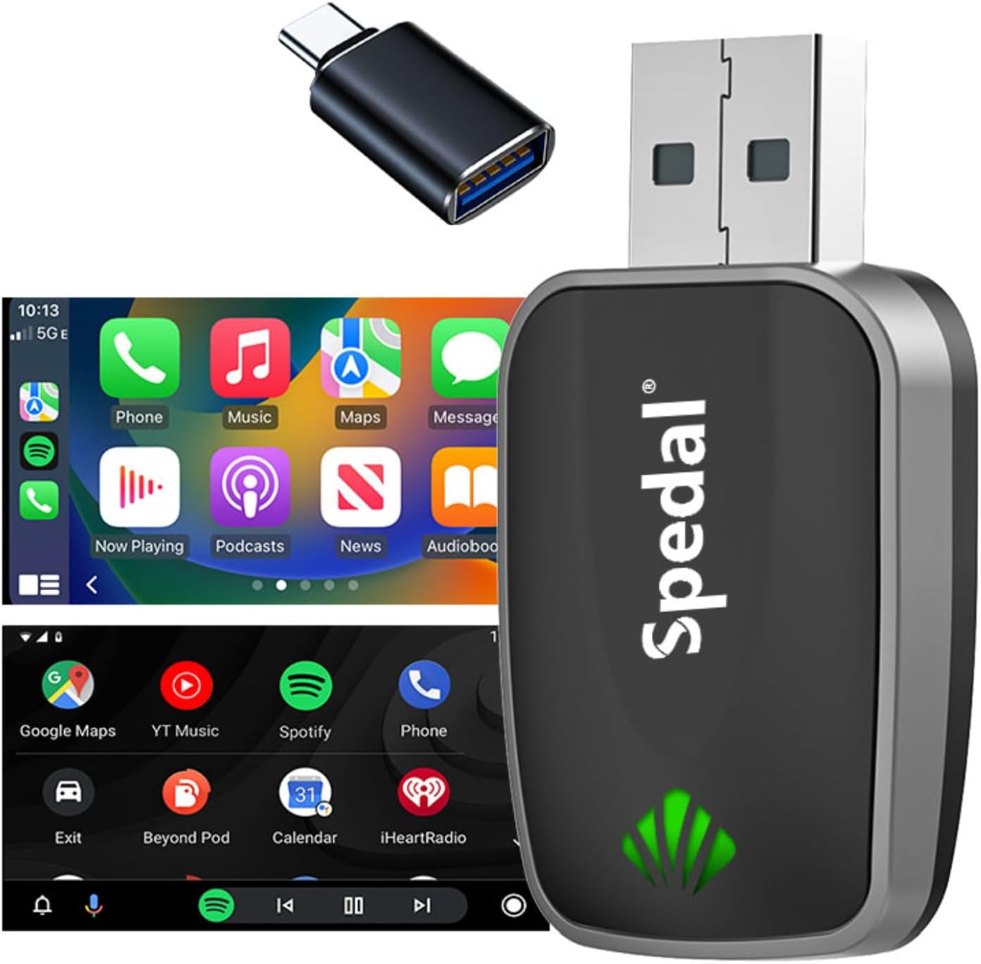 2025 Newest Mini Wireless AdapterSpedal 2in1 CarPlay & Android Auto Wireless Adapter Wireless CarPlay & Android Auto for Existing Wired CarPlayAndroid Auto Equipped Cars Plug & Play Automatic