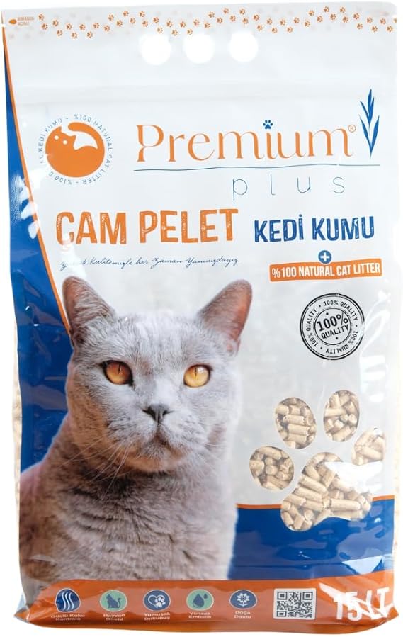Premium Plus Pine Pellet Cat Litter 15 LT 100% Organic Cat Litter for Kittens/Adult Cats and Small Animals - Suitable for Asthmatic and Allergic Cats - Chemical-Free Pine Pellet
