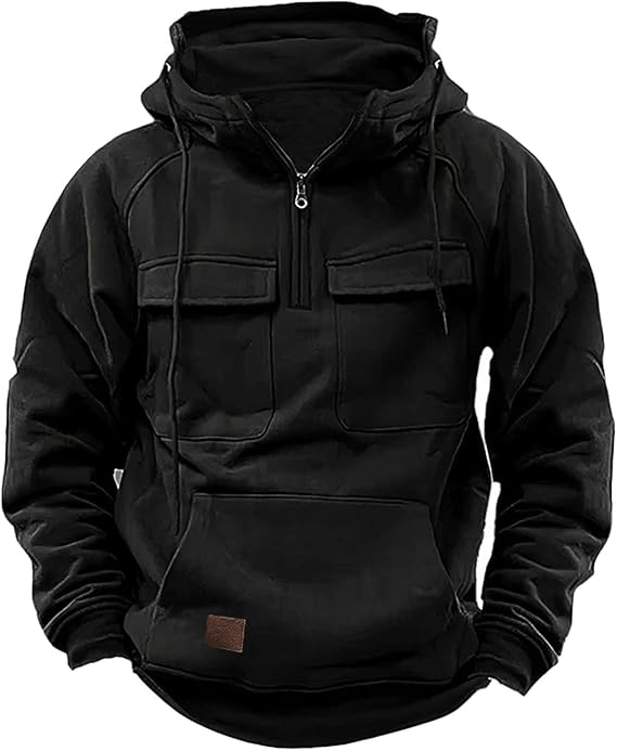 Lightweight Hoodie Men Casual Long Sleeve Quarter Zip Cargo Hoodie Sweatshirt Loose Fit Workout Gym Sports Jacket