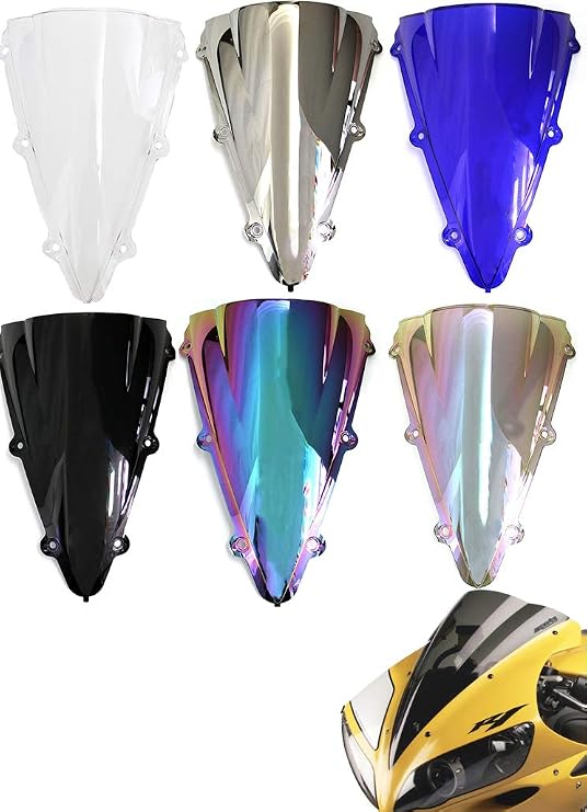 Motorcycle Double Bubble WindScreen Autobike Windshield Wind Deflectors Airflow Fit For Yamaha YZF R1 2004 2005 2006 (Iridium)