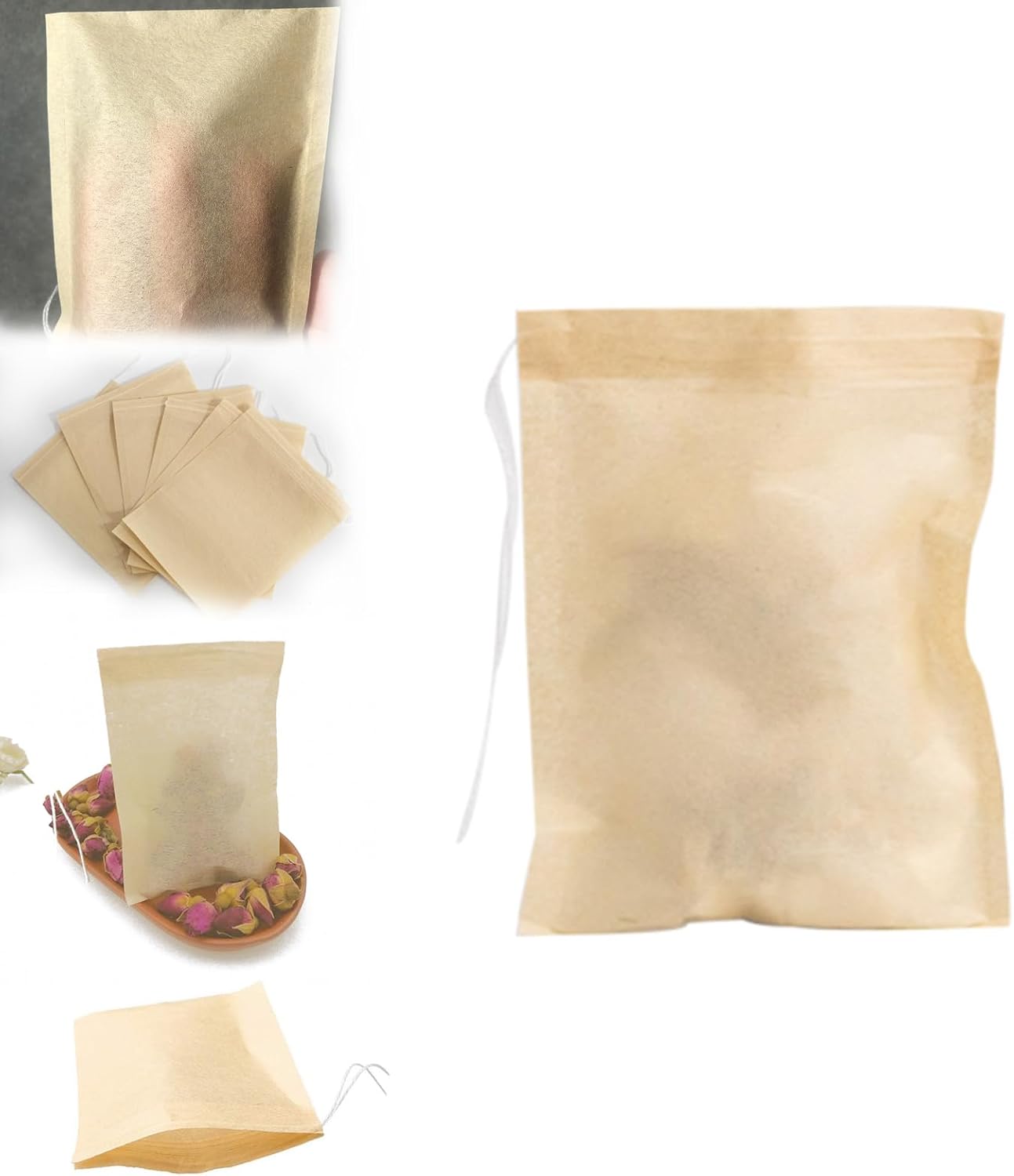 Tea Bags Without Microplastics, 300Pcs Tea Filter Bags, Disposable Filter Bags for Loose, Empty Suitable for Loose-Leaf Coffee, Spices, Herbs Infuser Sachets with Drawstring 2.75  3.54
