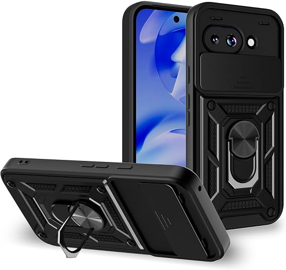 for Google Pixel 9A Case Sliding Camera Cover and Multi Angle Stand,Black