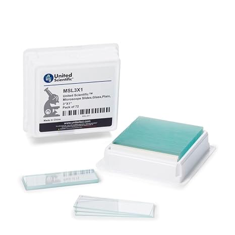 United ScientificTM Microscope Slides, Pre-Cleaned Glass 3"x1", 72 Pack