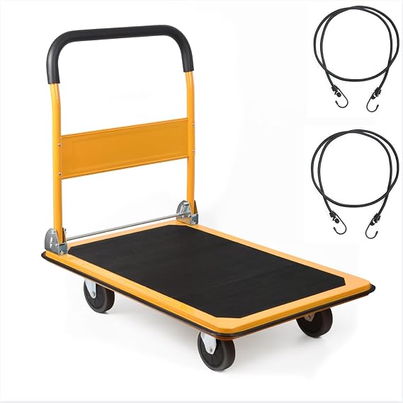 LEADALLWAY Platform Truck, Yellow, Large, 35.8x24x34.3 inches | 880lbs Capacity, Foldable Push Cart, 2 Ropes Included