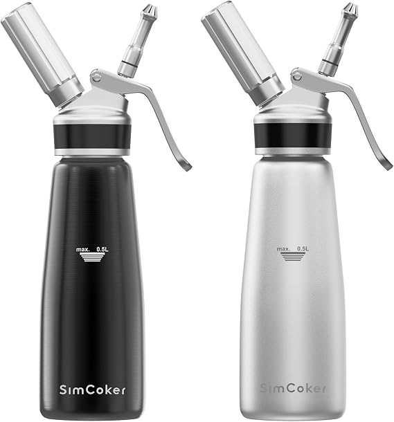Whipped Cream Dispenser, 2 Aluminum Cream Whipper 500mL, black silver