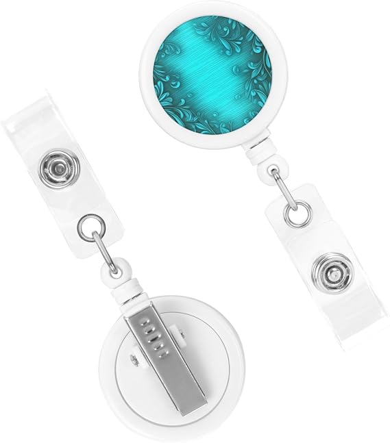 Retractable Badge Holder Cute Nursing Badge Reel Heavy Duty Badge Clip with Keychain Teal Blue ID Card Holders Clip-on Name Badge Tag for Office Worker Doctor Nurse Teacher
