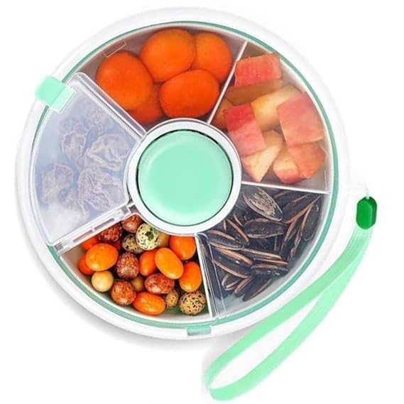 Proudy Portable Snack Spinner Bundle, Food Storage Container, Spinner Box with Rotating Storage, Reusable Kids Snack Container with 5 Compartment Dispenser and Lid, Spinner Box (Light Green)