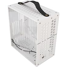 FLEXMAN Miniature ITX PC Case, 23X20.5X12cm Clear Arcylic 360° Open Hollow Airflow Portable DIY Desktop Computer ITX Case with Handle (White)