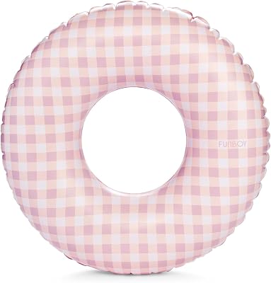 FUNBOY Pink Gingham Inflatable Kids Pool Float Tube 34 | Pool Floats for Kids | Inner Tube Swimming Pool Toys Swim Rings| Pool Lounger Float for Pool Party & Summer